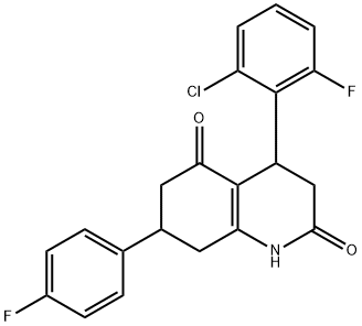 4-(2-chloro-6-fluorophenyl)-7-(4-fluorophenyl)-1,3,4,6,7,8-hexahydroquinoline-2,5-dione Struktur