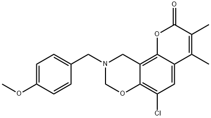 6-chloro-9-[(4-methoxyphenyl)methyl]-3,4-dimethyl-8,10-dihydropyrano[2,3-f][1,3]benzoxazin-2-one Struktur