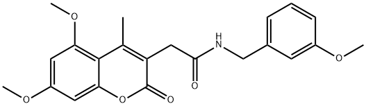 2-(5,7-dimethoxy-4-methyl-2-oxochromen-3-yl)-N-[(3-methoxyphenyl)methyl]acetamide Struktur