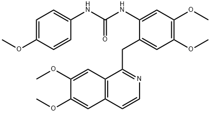 1-[2-[(6,7-dimethoxyisoquinolin-1-yl)methyl]-4,5-dimethoxyphenyl]-3-(4-methoxyphenyl)urea Struktur