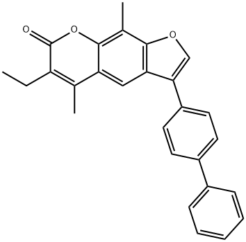 6-ethyl-5,9-dimethyl-3-(4-phenylphenyl)furo[3,2-g]chromen-7-one Struktur