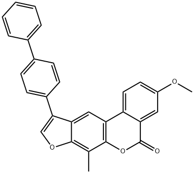 3-methoxy-7-methyl-10-(4-phenylphenyl)-[1]benzofuro[6,5-c]isochromen-5-one Struktur