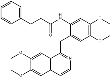 N-[2-[(6,7-dimethoxyisoquinolin-1-yl)methyl]-4,5-dimethoxyphenyl]-3-phenylpropanamide Struktur