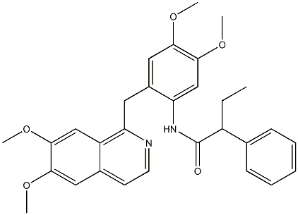 N-[2-[(6,7-dimethoxyisoquinolin-1-yl)methyl]-4,5-dimethoxyphenyl]-2-phenylbutanamide Struktur