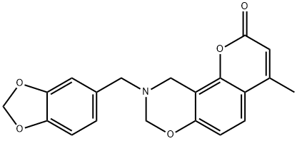 9-(1,3-benzodioxol-5-ylmethyl)-4-methyl-8,10-dihydropyrano[2,3-f][1,3]benzoxazin-2-one Struktur