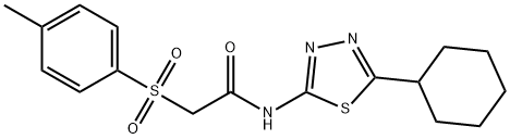 N-(5-cyclohexyl-1,3,4-thiadiazol-2-yl)-2-(4-methylphenyl)sulfonylacetamide Struktur