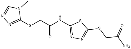 2-[[5-[[2-[(4-methyl-1,2,4-triazol-3-yl)sulfanyl]acetyl]amino]-1,3,4-thiadiazol-2-yl]sulfanyl]acetamide Struktur