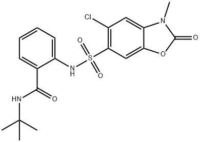 N-tert-butyl-2-[(5-chloro-3-methyl-2-oxo-1,3-benzoxazol-6-yl)sulfonylamino]benzamide Struktur