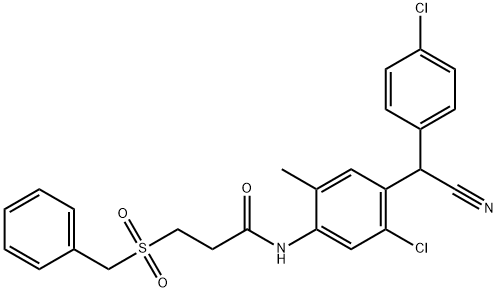 3-benzylsulfonyl-N-[5-chloro-4-[(4-chlorophenyl)-cyanomethyl]-2-methylphenyl]propanamide Struktur