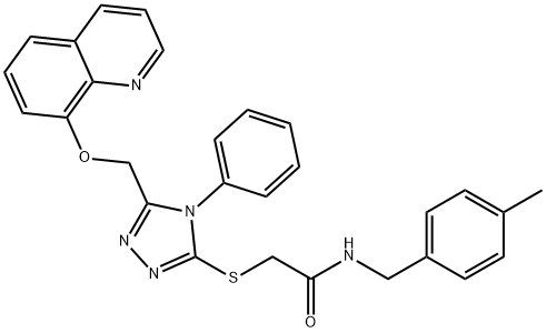 N-[(4-methylphenyl)methyl]-2-[[4-phenyl-5-(quinolin-8-yloxymethyl)-1,2,4-triazol-3-yl]sulfanyl]acetamide Struktur