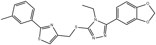 4-[[5-(1,3-benzodioxol-5-yl)-4-ethyl-1,2,4-triazol-3-yl]sulfanylmethyl]-2-(3-methylphenyl)-1,3-thiazole Struktur