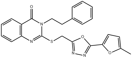 2-[[5-(5-methylfuran-2-yl)-1,3,4-oxadiazol-2-yl]methylsulfanyl]-3-(2-phenylethyl)quinazolin-4-one Struktur