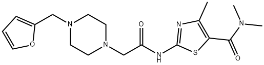 2-[[2-[4-(furan-2-ylmethyl)piperazin-1-yl]acetyl]amino]-N,N,4-trimethyl-1,3-thiazole-5-carboxamide Struktur