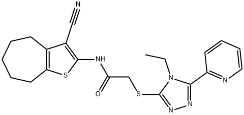 N-(3-cyano-5,6,7,8-tetrahydro-4H-cyclohepta[b]thiophen-2-yl)-2-[(4-ethyl-5-pyridin-2-yl-1,2,4-triazol-3-yl)sulfanyl]acetamide Struktur