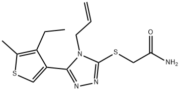 2-[[5-(4-ethyl-5-methylthiophen-3-yl)-4-prop-2-enyl-1,2,4-triazol-3-yl]sulfanyl]acetamide Struktur