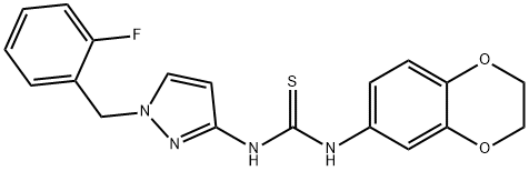 1-(2,3-dihydro-1,4-benzodioxin-6-yl)-3-[1-[(2-fluorophenyl)methyl]pyrazol-3-yl]thiourea Struktur