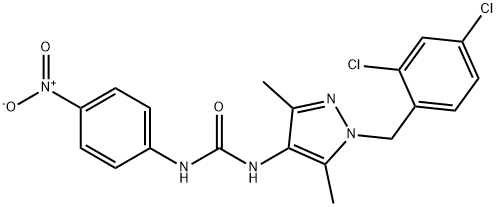 1-[1-[(2,4-dichlorophenyl)methyl]-3,5-dimethylpyrazol-4-yl]-3-(4-nitrophenyl)urea Struktur