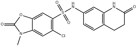 5-chloro-3-methyl-2-oxo-N-(2-oxo-3,4-dihydro-1H-quinolin-7-yl)-1,3-benzoxazole-6-sulfonamide Struktur