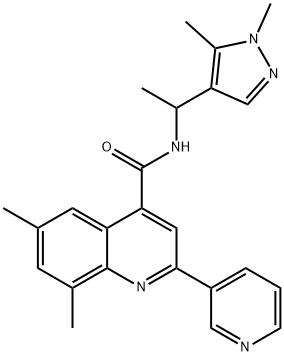 N-[1-(1,5-dimethylpyrazol-4-yl)ethyl]-6,8-dimethyl-2-pyridin-3-ylquinoline-4-carboxamide Struktur