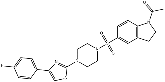 1-[5-[4-[4-(4-fluorophenyl)-1,3-thiazol-2-yl]piperazin-1-yl]sulfonyl-2,3-dihydroindol-1-yl]ethanone Struktur