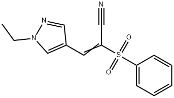 (E)-2-(benzenesulfonyl)-3-(1-ethylpyrazol-4-yl)prop-2-enenitrile Struktur