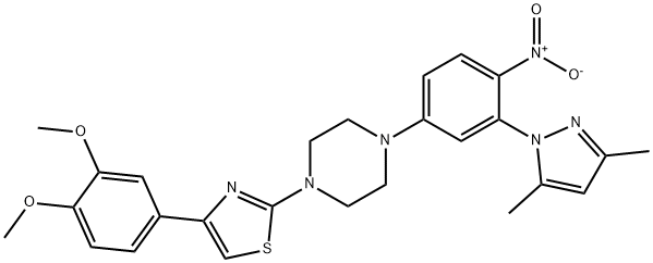 4-(3,4-dimethoxyphenyl)-2-[4-[3-(3,5-dimethylpyrazol-1-yl)-4-nitrophenyl]piperazin-1-yl]-1,3-thiazole Struktur