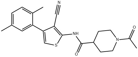 1-acetyl-N-[3-cyano-4-(2,5-dimethylphenyl)thiophen-2-yl]piperidine-4-carboxamide Struktur