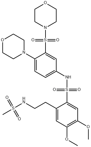 2-[2-(methanesulfonamido)ethyl]-4,5-dimethoxy-N-(4-morpholin-4-yl-3-morpholin-4-ylsulfonylphenyl)benzenesulfonamide Struktur