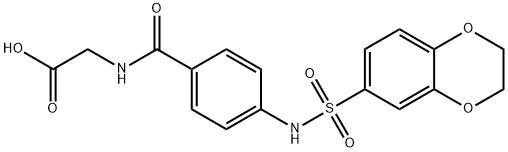 2-[[4-(2,3-dihydro-1,4-benzodioxin-6-ylsulfonylamino)benzoyl]amino]acetic acid Struktur