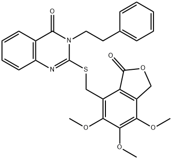 3-(2-phenylethyl)-2-[(5,6,7-trimethoxy-3-oxo-1H-2-benzofuran-4-yl)methylsulfanyl]quinazolin-4-one Struktur