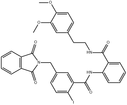 N-[2-[2-(3,4-dimethoxyphenyl)ethylcarbamoyl]phenyl]-5-[(1,3-dioxoisoindol-2-yl)methyl]-2-iodobenzamide Struktur