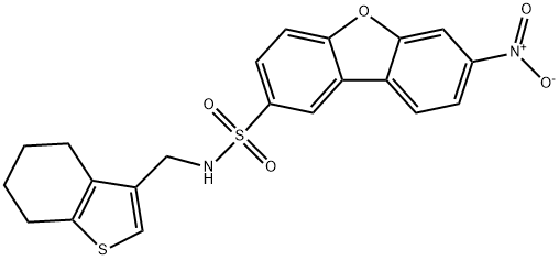 7-nitro-N-(4,5,6,7-tetrahydro-1-benzothiophen-3-ylmethyl)dibenzofuran-2-sulfonamide Struktur