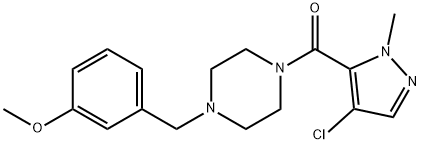 (4-chloro-2-methylpyrazol-3-yl)-[4-[(3-methoxyphenyl)methyl]piperazin-1-yl]methanone Struktur