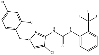 1-[4-chloro-1-[(2,4-dichlorophenyl)methyl]pyrazol-3-yl]-3-[2-(trifluoromethyl)phenyl]thiourea Struktur