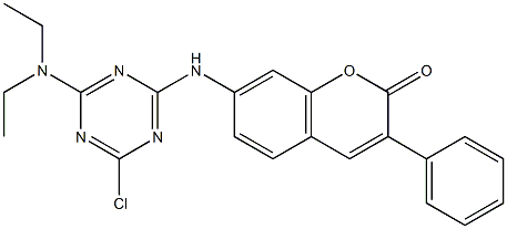 7-[[4-chloro-6-(diethylamino)-1,3,5-triazin-2-yl]amino]-3-phenylchromen-2-one Struktur