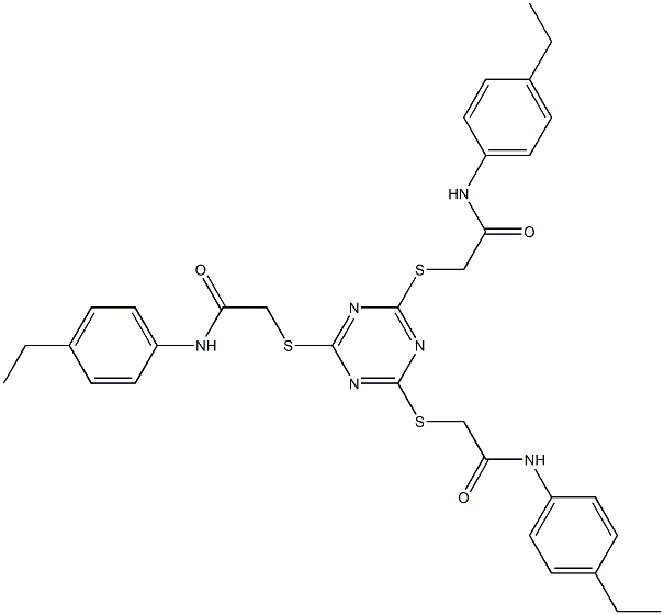 2-[[4,6-bis[[2-(4-ethylanilino)-2-oxoethyl]sulfanyl]-1,3,5-triazin-2-yl]sulfanyl]-N-(4-ethylphenyl)acetamide Struktur