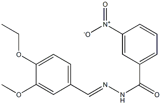 N-[(E)-(4-ethoxy-3-methoxyphenyl)methylideneamino]-3-nitrobenzamide Struktur