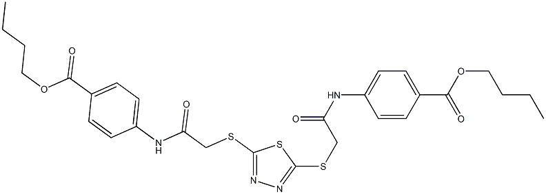 butyl 4-[[2-[[5-[2-(4-butoxycarbonylanilino)-2-oxoethyl]sulfanyl-1,3,4-thiadiazol-2-yl]sulfanyl]acetyl]amino]benzoate Struktur