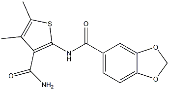 N-(3-carbamoyl-4,5-dimethylthiophen-2-yl)-1,3-benzodioxole-5-carboxamide Struktur