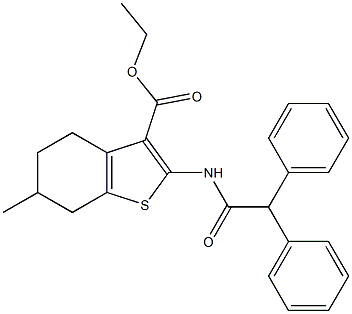 ethyl 2-[(2,2-diphenylacetyl)amino]-6-methyl-4,5,6,7-tetrahydro-1-benzothiophene-3-carboxylate Struktur