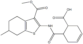 6-[(3-methoxycarbonyl-6-methyl-4,5,6,7-tetrahydro-1-benzothiophen-2-yl)carbamoyl]cyclohex-3-ene-1-carboxylic acid Struktur