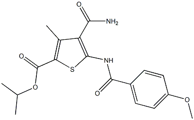 propan-2-yl 4-carbamoyl-5-[(4-methoxybenzoyl)amino]-3-methylthiophene-2-carboxylate Struktur