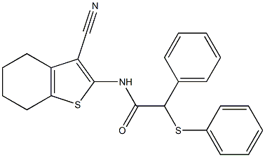 N-(3-cyano-4,5,6,7-tetrahydro-1-benzothiophen-2-yl)-2-phenyl-2-phenylsulfanylacetamide Struktur