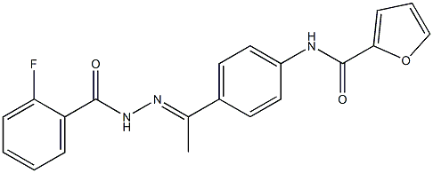 N-[4-[(E)-N-[(2-fluorobenzoyl)amino]-C-methylcarbonimidoyl]phenyl]furan-2-carboxamide Struktur