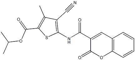 propan-2-yl 4-cyano-3-methyl-5-[(2-oxochromene-3-carbonyl)amino]thiophene-2-carboxylate Struktur