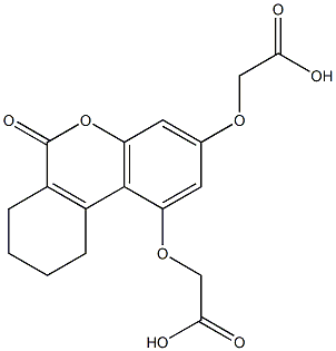 2-[[1-(carboxymethoxy)-6-oxo-7,8,9,10-tetrahydrobenzo[c]chromen-3-yl]oxy]acetic acid Struktur