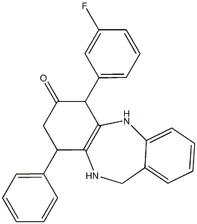 6-(3-fluorophenyl)-9-phenyl-5,6,8,9,10,11-hexahydrobenzo[b][1,4]benzodiazepin-7-one Struktur