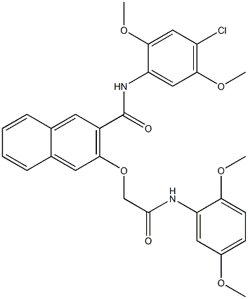 N-(4-chloro-2,5-dimethoxyphenyl)-3-[2-(2,5-dimethoxyanilino)-2-oxoethoxy]naphthalene-2-carboxamide Struktur