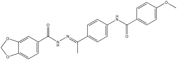 N-[(E)-1-[4-[(4-methoxybenzoyl)amino]phenyl]ethylideneamino]-1,3-benzodioxole-5-carboxamide Struktur