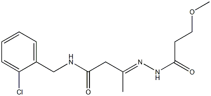 (3E)-N-[(2-chlorophenyl)methyl]-3-(3-methoxypropanoylhydrazinylidene)butanamide Struktur